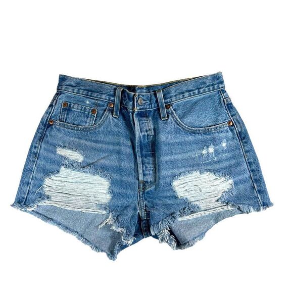 Levi’s 501 Cut Off Distressed Frayed Hem Denim Shorts Size 29 - Picture 1 of 6